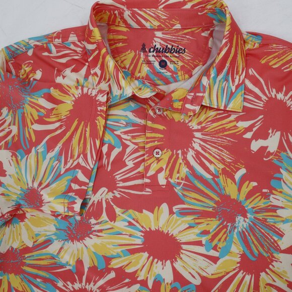 Chubbies Shirt Mens Medium Polo golf Floral Button Up Short Sleeve Stretch fun - Picture 1 of 11